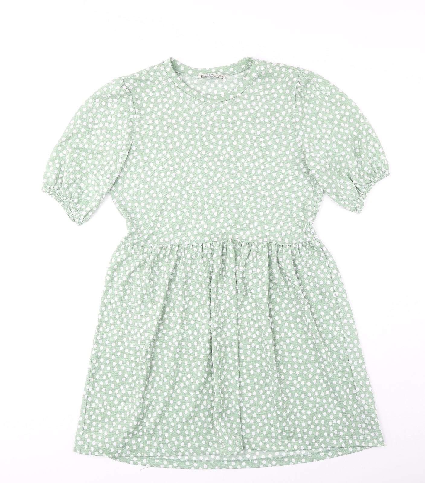 Stradivarius Womens Green Polka Dot Polyester Fit & Flare Size M Round Neck Pullover