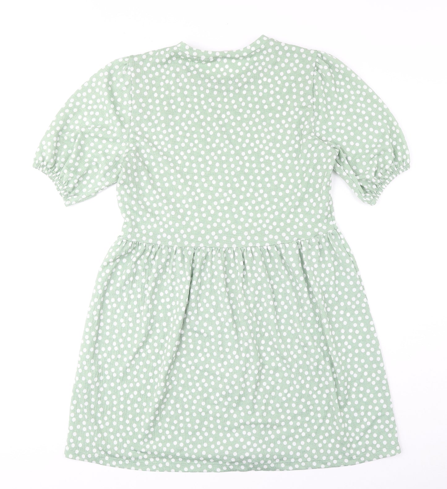 Stradivarius Womens Green Polka Dot Polyester Fit & Flare Size M Round Neck Pullover