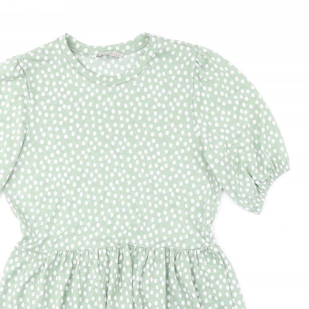 Stradivarius Womens Green Polka Dot Polyester Fit & Flare Size M Round Neck Pullover