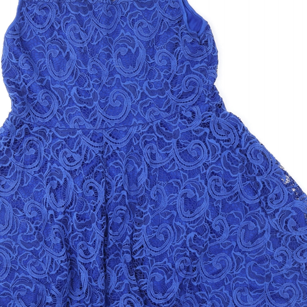 Quiz Womens Blue Geometric Polyester Fit & Flare Size 18 Round Neck Pullover