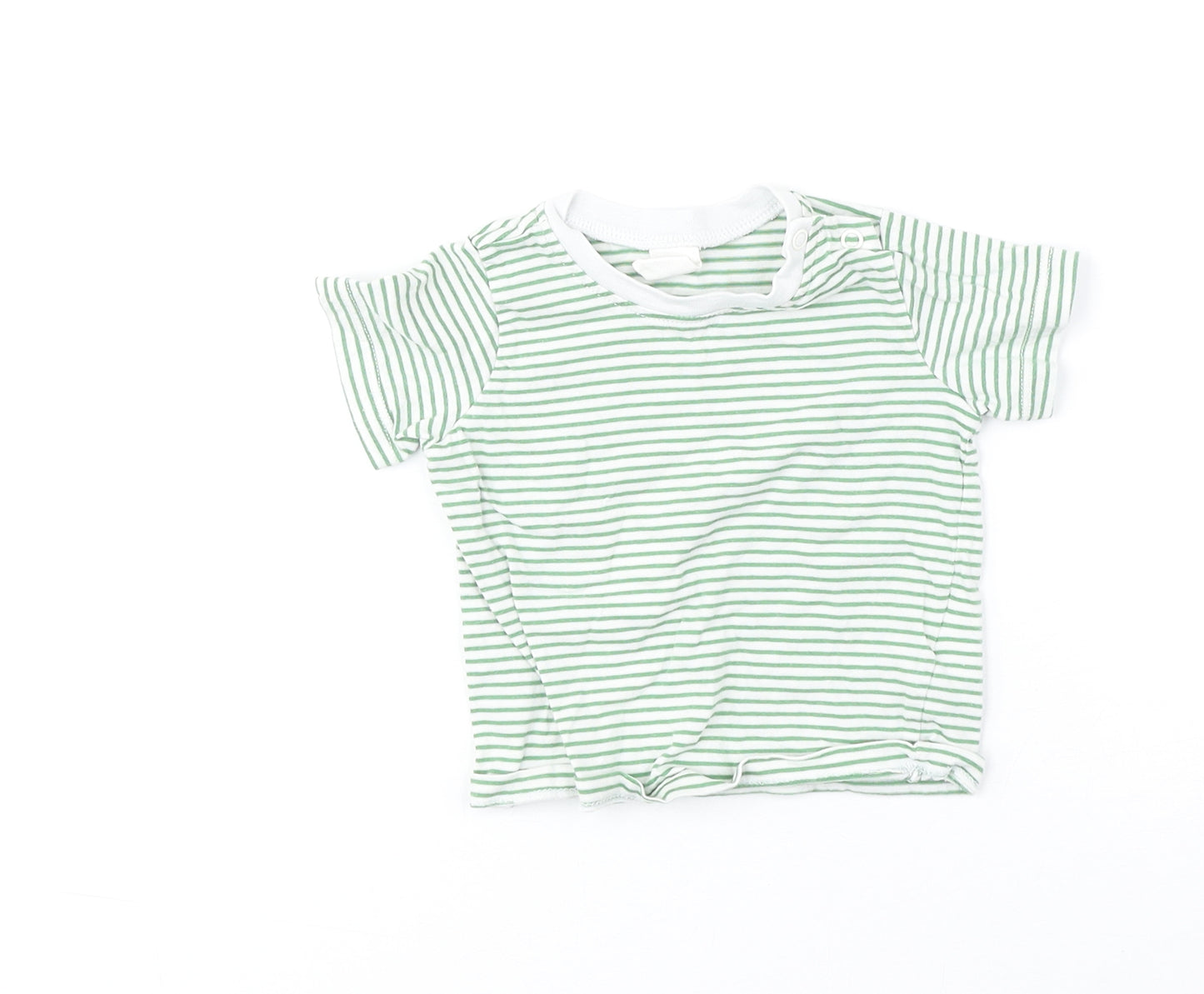H&M Baby Green Striped 100% Cotton Basic T-Shirt Size 3-6 Months Round Neck Snap