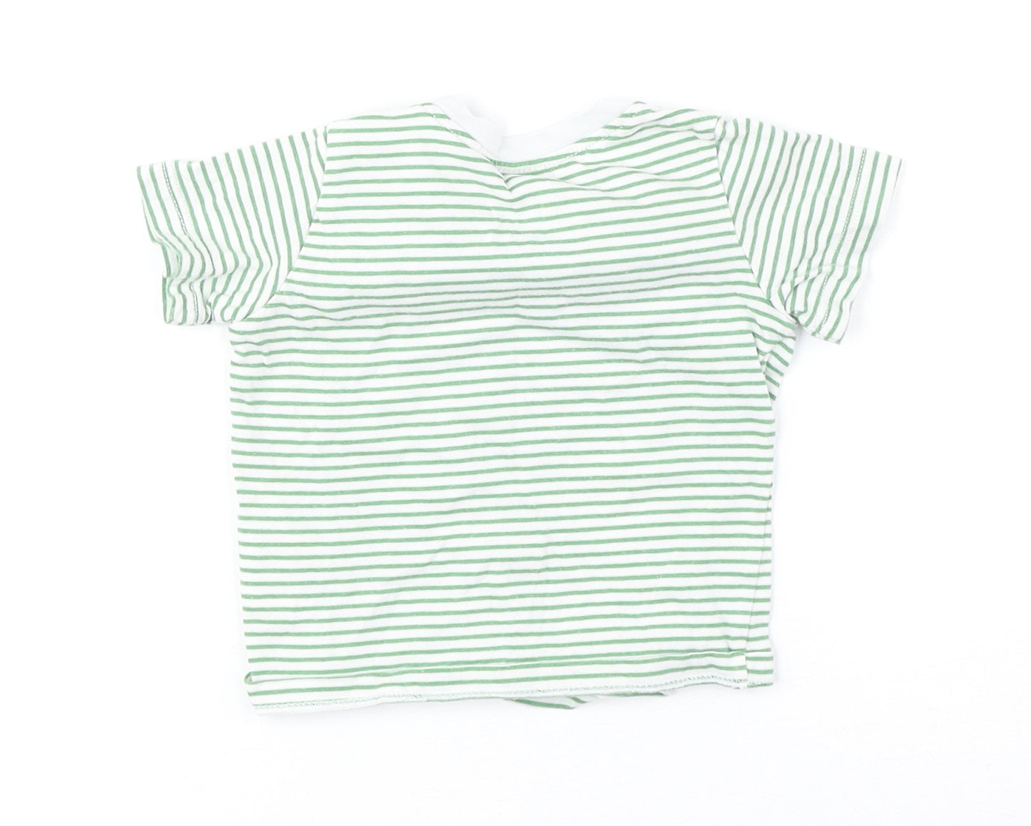 H&M Baby Green Striped 100% Cotton Basic T-Shirt Size 3-6 Months Round Neck Snap