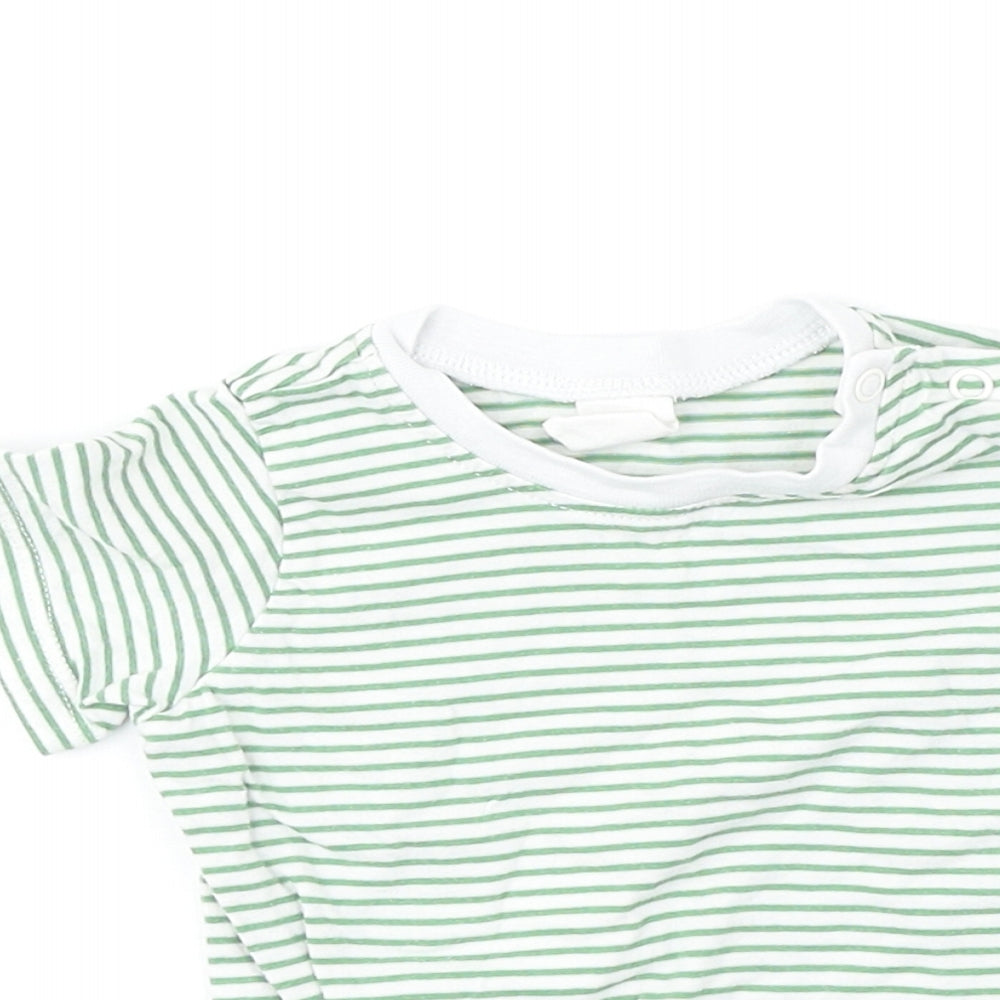 H&M Baby Green Striped 100% Cotton Basic T-Shirt Size 3-6 Months Round Neck Snap