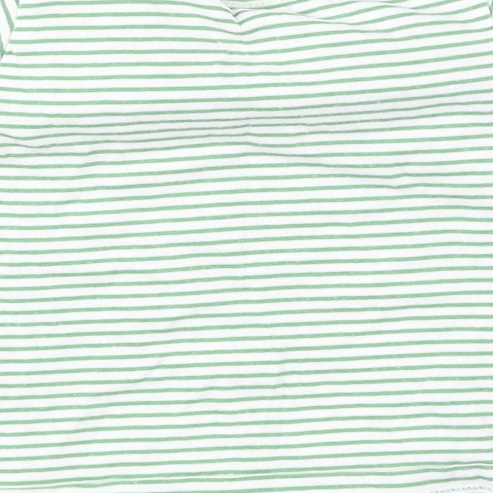 H&M Baby Green Striped 100% Cotton Basic T-Shirt Size 3-6 Months Round Neck Snap