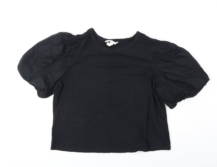 H&M Womens Black Polyester Basic Blouse Size XL Round Neck