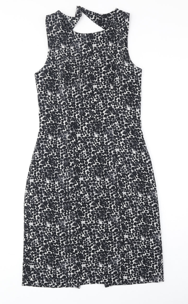 H&M Womens Black Geometric Polyester A-Line Size 8 Round Neck Zip