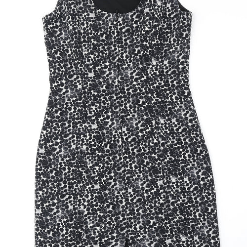 H&M Womens Black Geometric Polyester A-Line Size 8 Round Neck Zip
