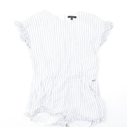 Autograph Girls White Striped Linen Playsuit One-Piece Size 9-10 Years Zip