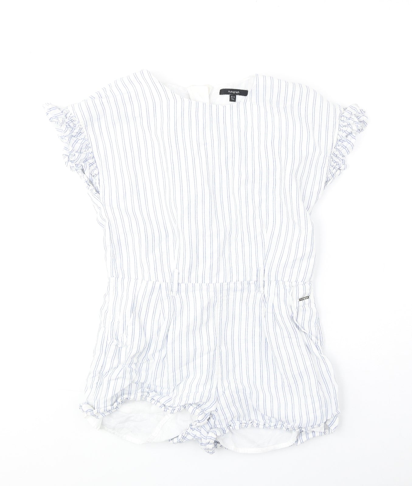 Autograph Girls White Striped Linen Playsuit One-Piece Size 9-10 Years Zip