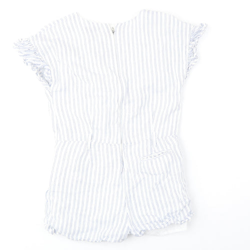 Autograph Girls White Striped Linen Playsuit One-Piece Size 9-10 Years Zip