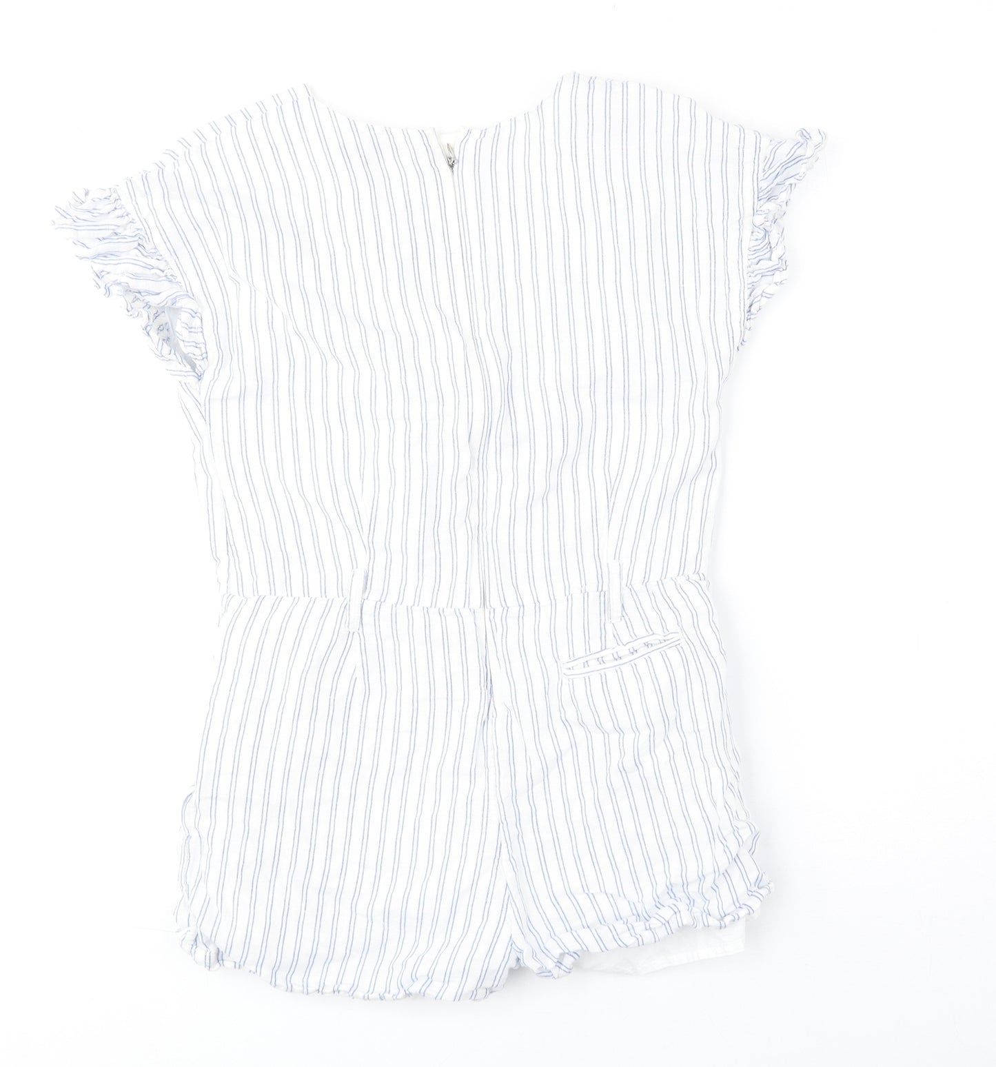 Autograph Girls White Striped Linen Playsuit One-Piece Size 9-10 Years Zip