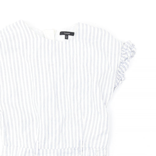 Autograph Girls White Striped Linen Playsuit One-Piece Size 9-10 Years Zip