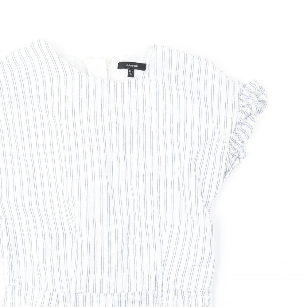 Autograph Girls White Striped Linen Playsuit One-Piece Size 9-10 Years Zip