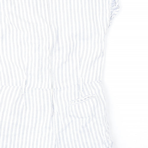 Autograph Girls White Striped Linen Playsuit One-Piece Size 9-10 Years Zip