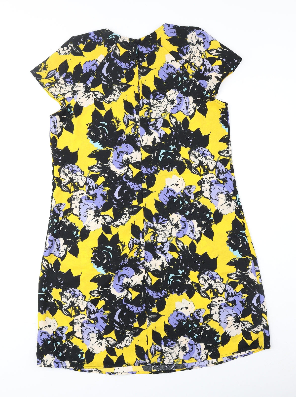 River Island Womens Yellow Floral Polyester Shift Size 10 Scoop Neck Button