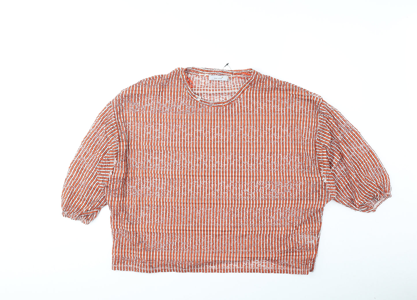 Per Una Womens Orange Geometric Polyester Basic T-Shirt Size 20 Round Neck