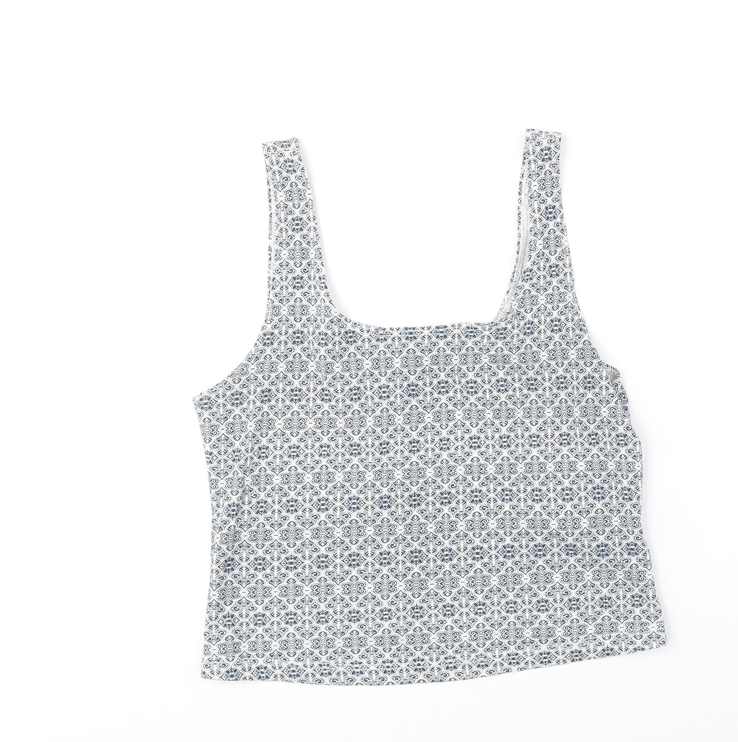 Miss Selfridge Womens Blue Geometric Polyester Basic Tank Size 14 Square Neck