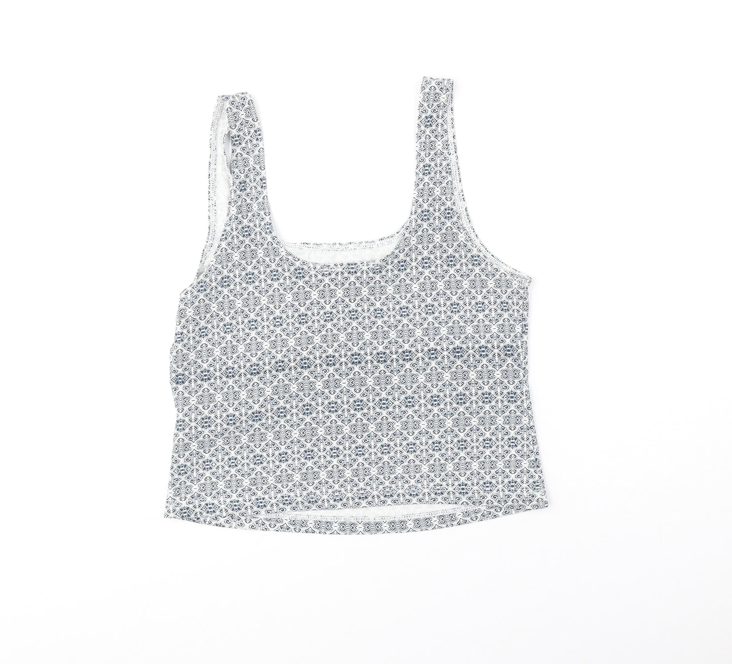 Miss Selfridge Womens Blue Geometric Polyester Basic Tank Size 14 Square Neck