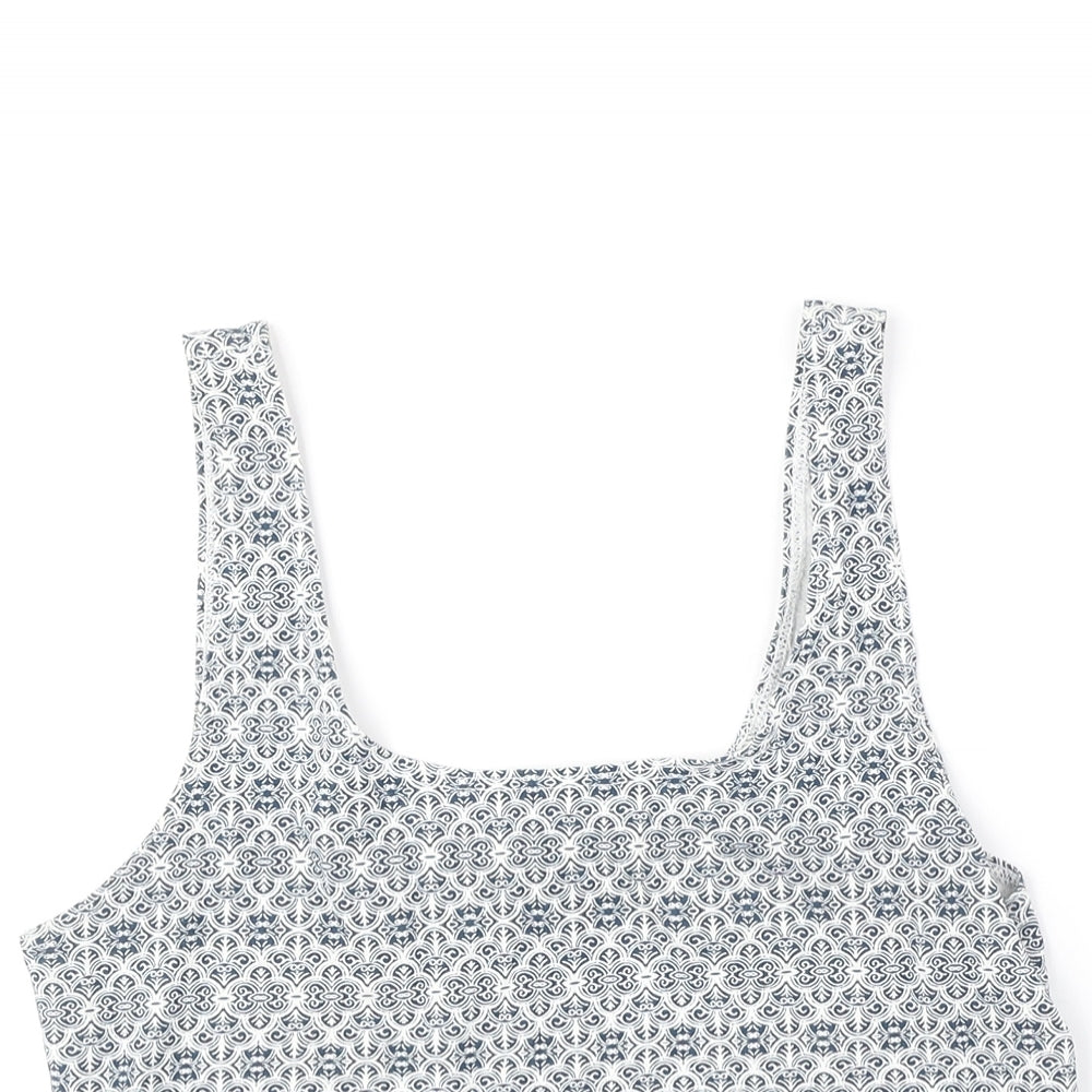 Miss Selfridge Womens Blue Geometric Polyester Basic Tank Size 14 Square Neck