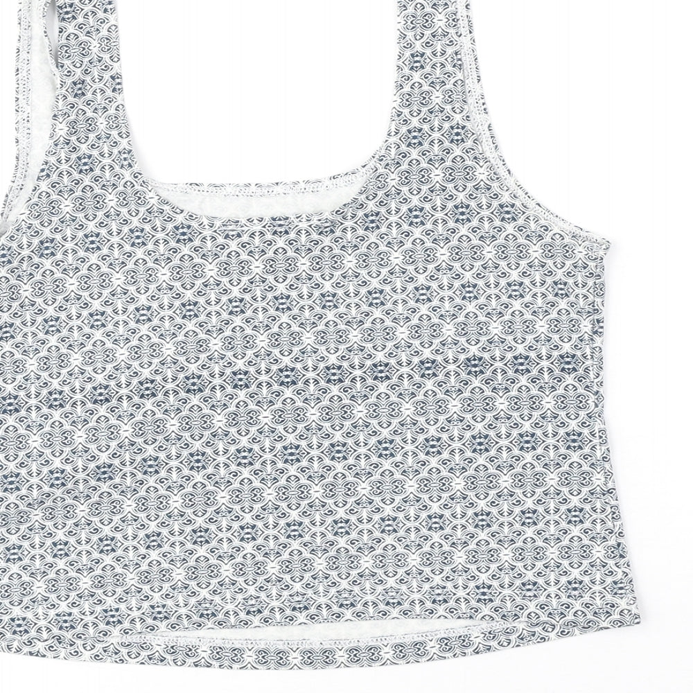 Miss Selfridge Womens Blue Geometric Polyester Basic Tank Size 14 Square Neck