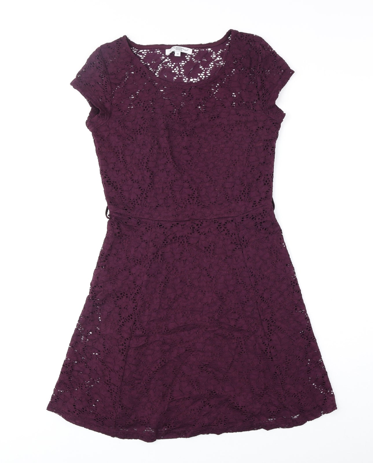 New Look Womens Red Floral Polyester Skater Dress Size 10 Scoop Neck Pullover