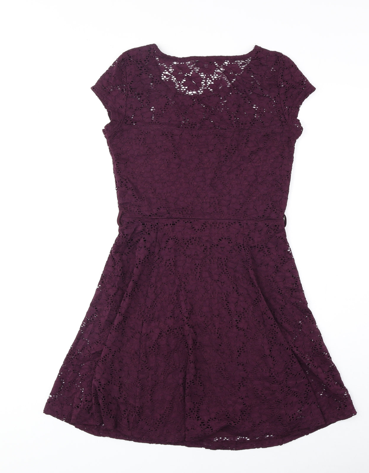 New Look Womens Red Floral Polyester Skater Dress Size 10 Scoop Neck Pullover