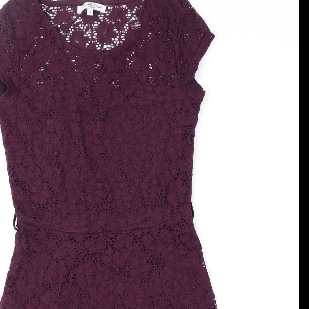 New Look Womens Red Floral Polyester Skater Dress Size 10 Scoop Neck Pullover