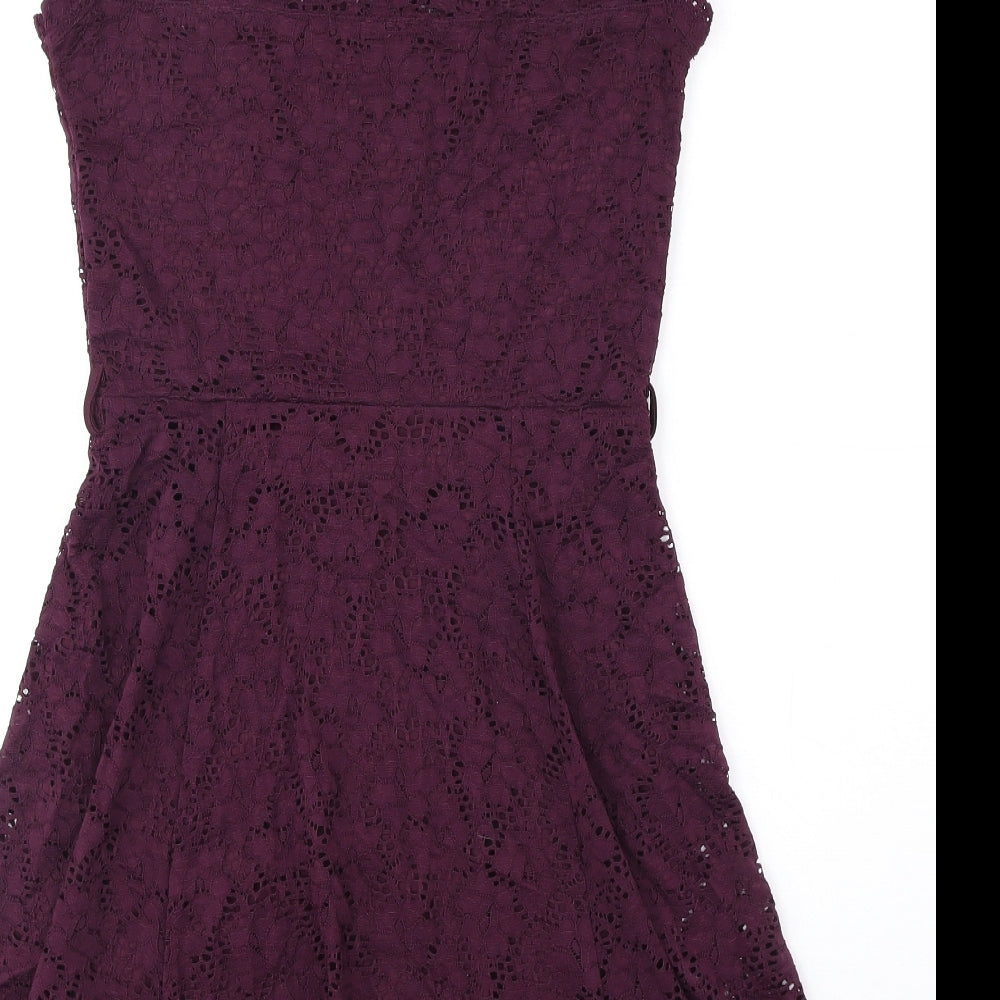 New Look Womens Red Floral Polyester Skater Dress Size 10 Scoop Neck Pullover