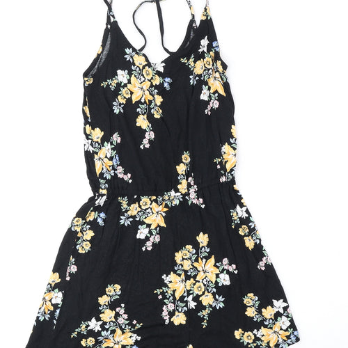 Divided by H&M Womens Black Floral Polyester Playsuit One-Piece Size 2XS Pullover