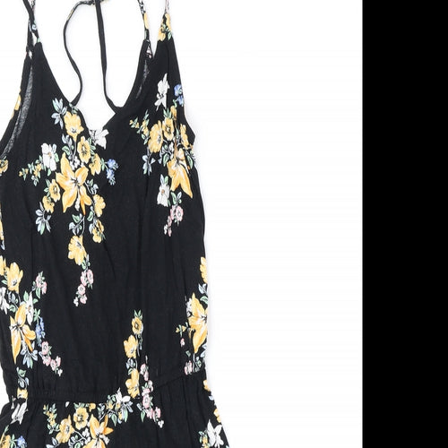 Divided by H&M Womens Black Floral Polyester Playsuit One-Piece Size 2XS Pullover