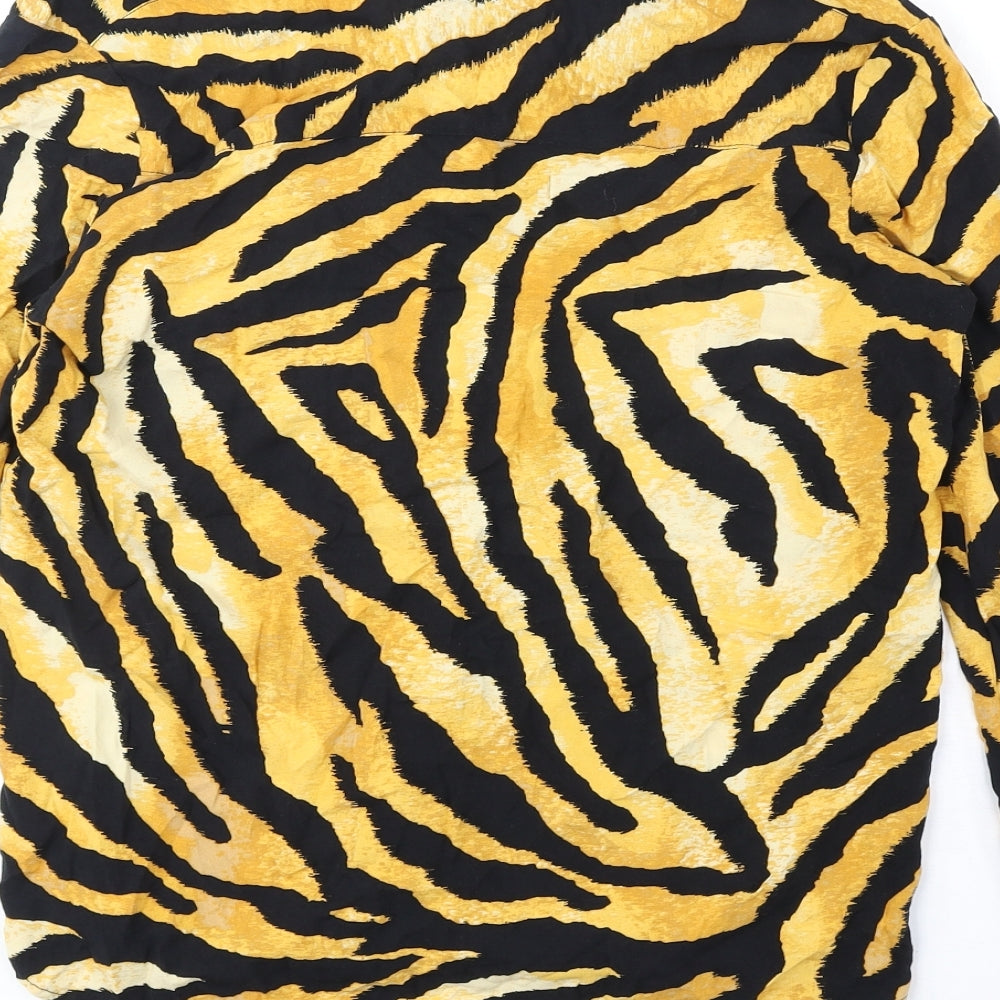 River Island Womens Yellow Animal Print Polyester Basic Button-Up Size 6 Collared - Tiger Print