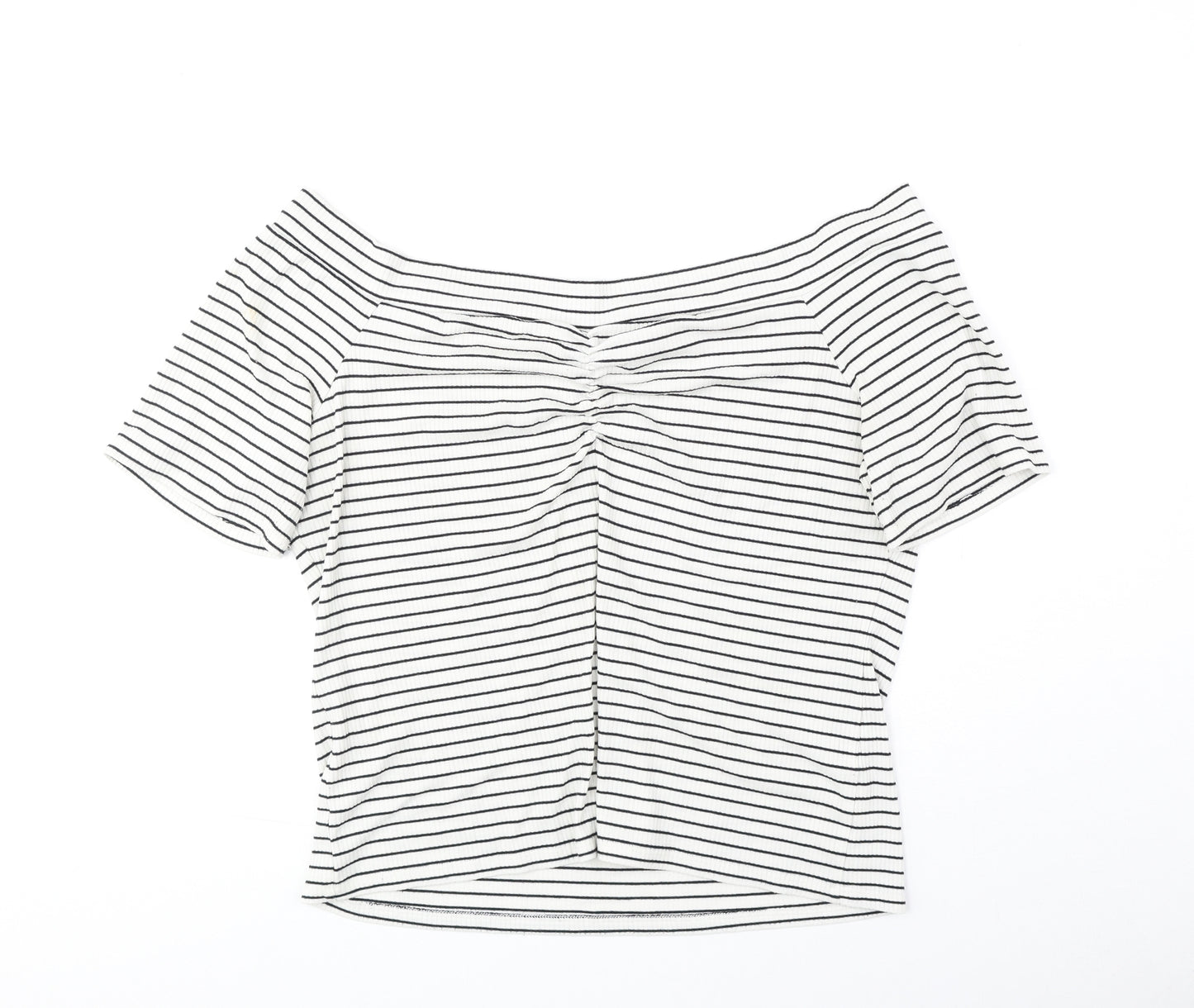 F&F Womens White Striped Polyester Cropped Blouse Size 22 Off the Shoulder - Bardot