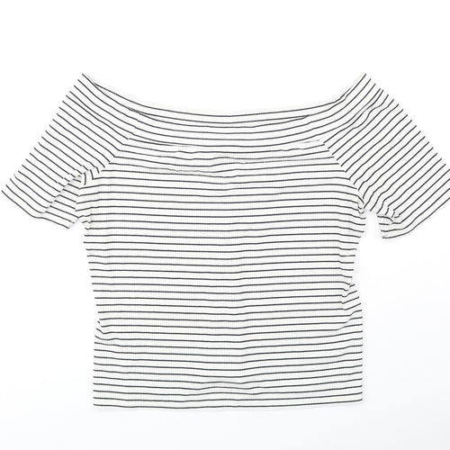 F&F Womens White Striped Polyester Cropped Blouse Size 22 Off the Shoulder - Bardot