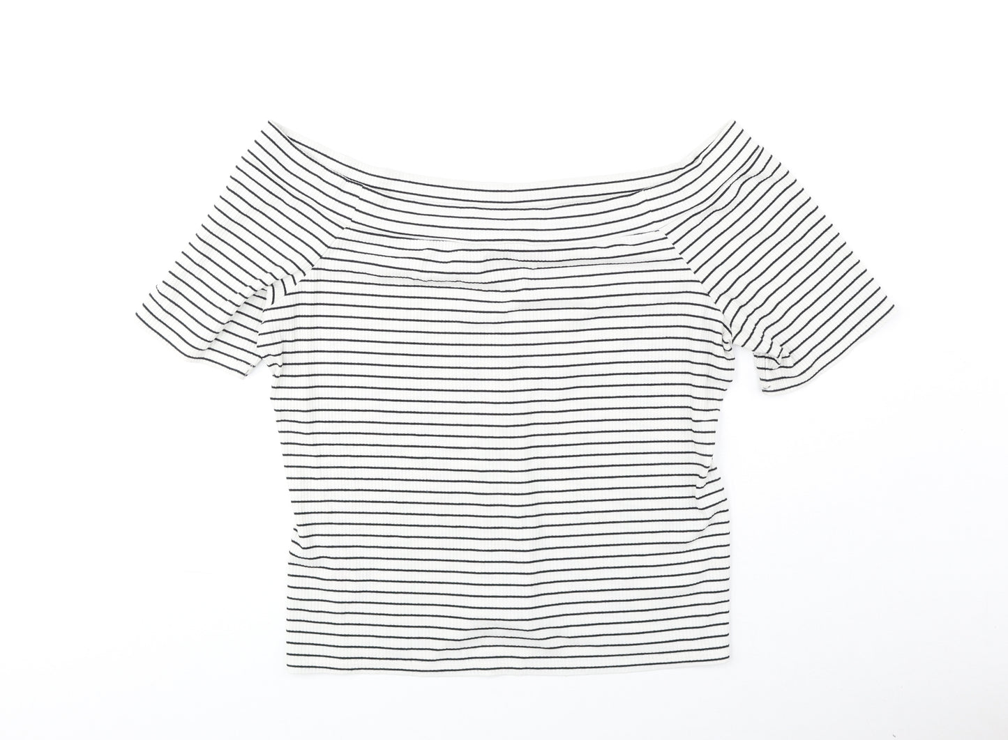 F&F Womens White Striped Polyester Cropped Blouse Size 22 Off the Shoulder - Bardot