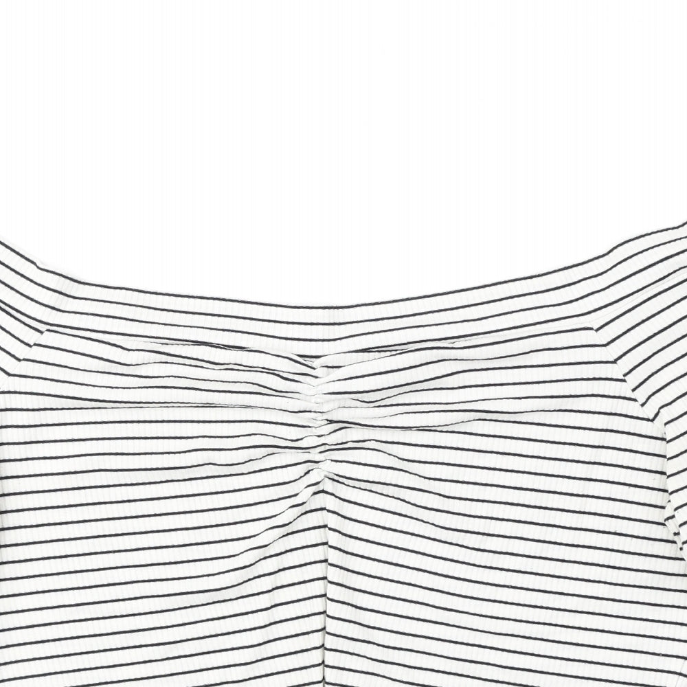 F&F Womens White Striped Polyester Cropped Blouse Size 22 Off the Shoulder - Bardot