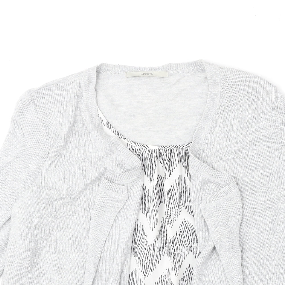 George Womens Grey Geometric Nylon Basic Blouse Size 10 Scoop Neck - Waterfall Twin Set