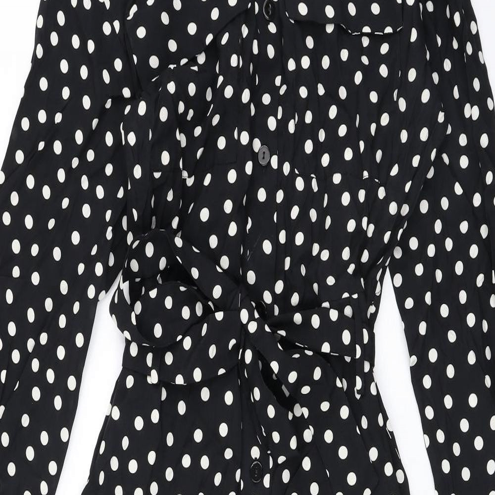 Zara Womens Black Polka Dot Polyester Jumpsuit One-Piece Size L Button