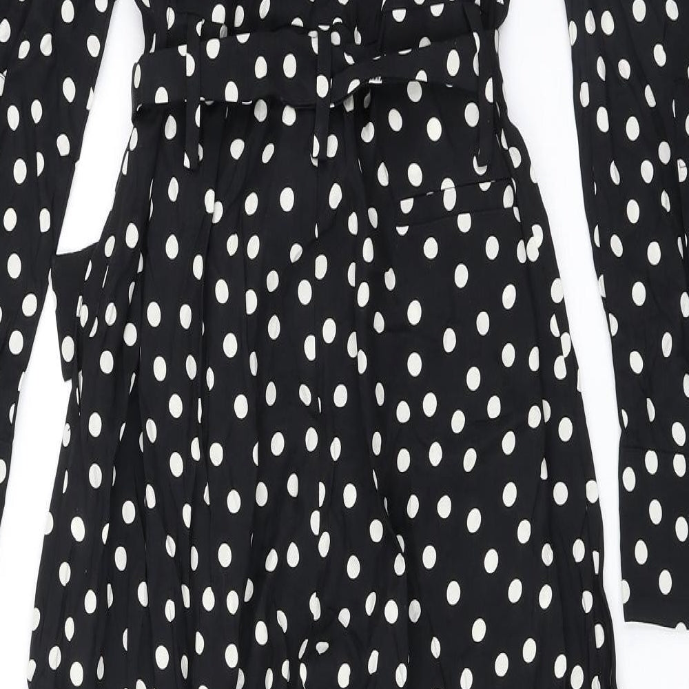 Zara Womens Black Polka Dot Polyester Jumpsuit One-Piece Size L Button