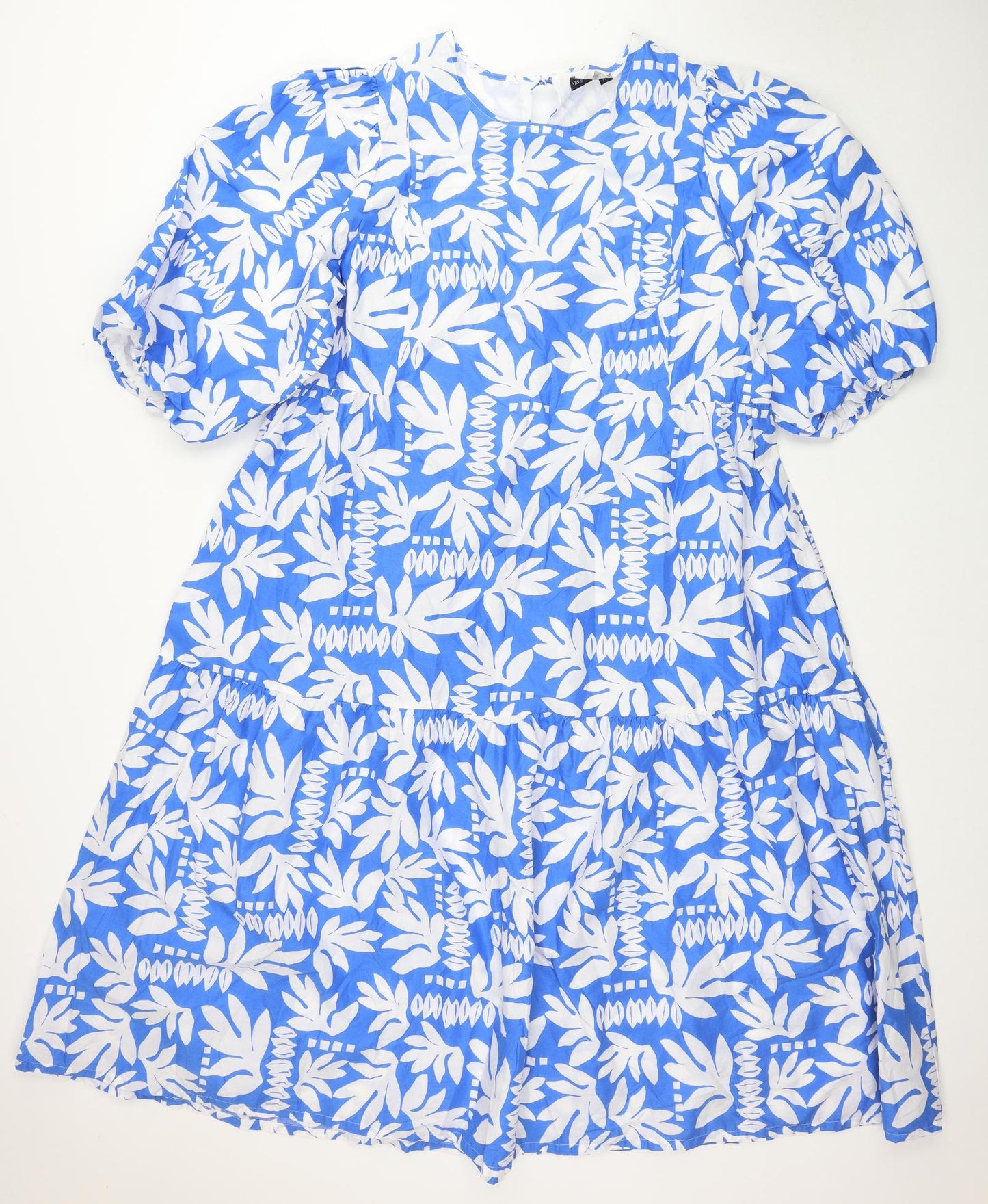 Marks and Spencer Womens Blue Floral Cotton A-Line Size 14 Scoop Neck Tie