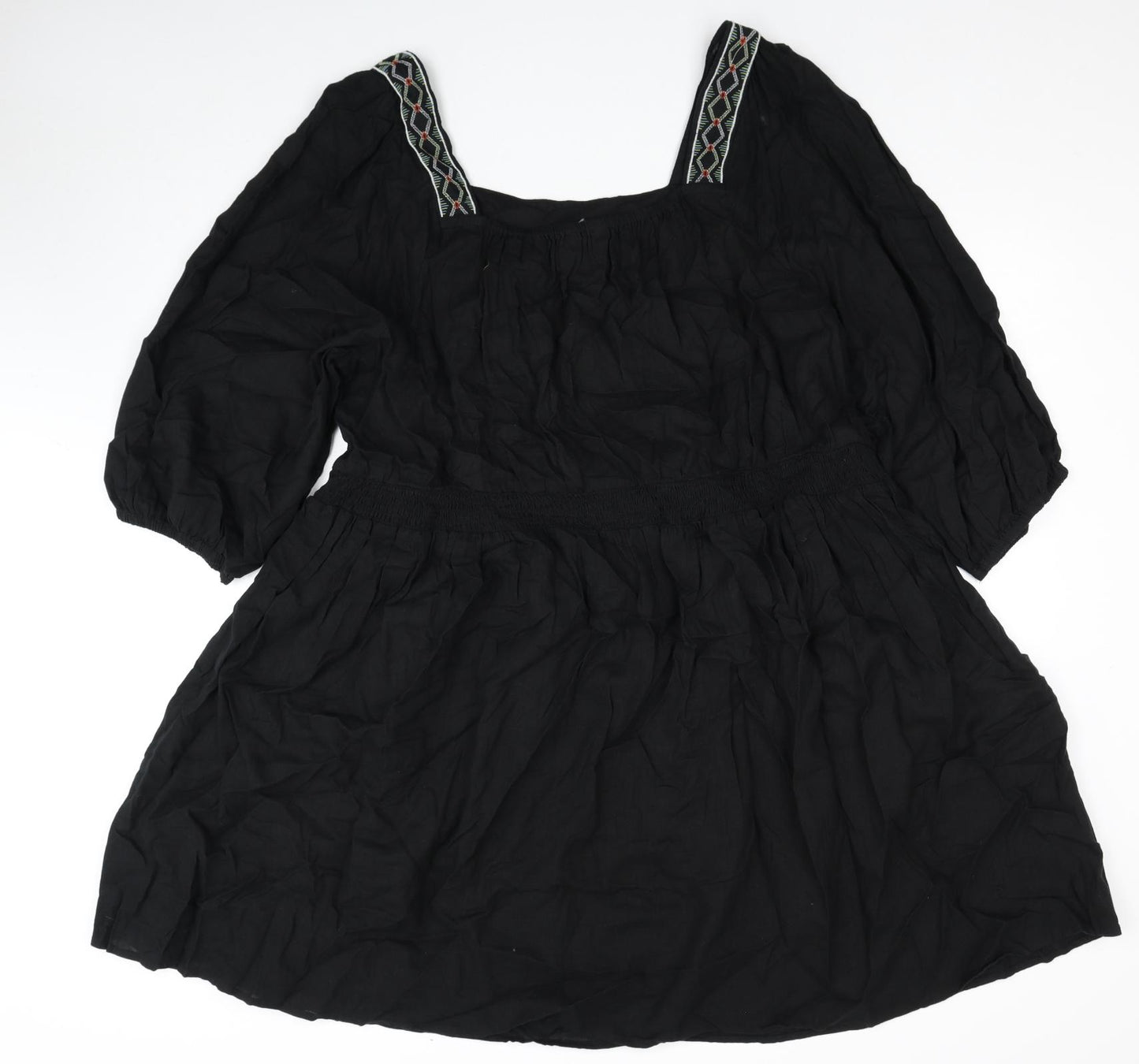 Marks and Spencer Womens Black Geometric Linen Fit & Flare Size 24 Square Neck Pullover