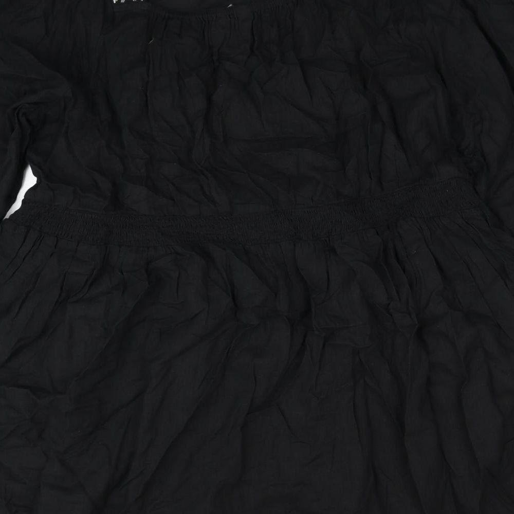 Marks and Spencer Womens Black Geometric Linen Fit & Flare Size 24 Square Neck Pullover