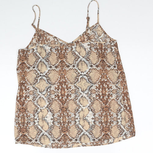 Marks and Spencer Womens Beige Animal Print Polyester Basic Tank Size 10 V-Neck - Snake Print