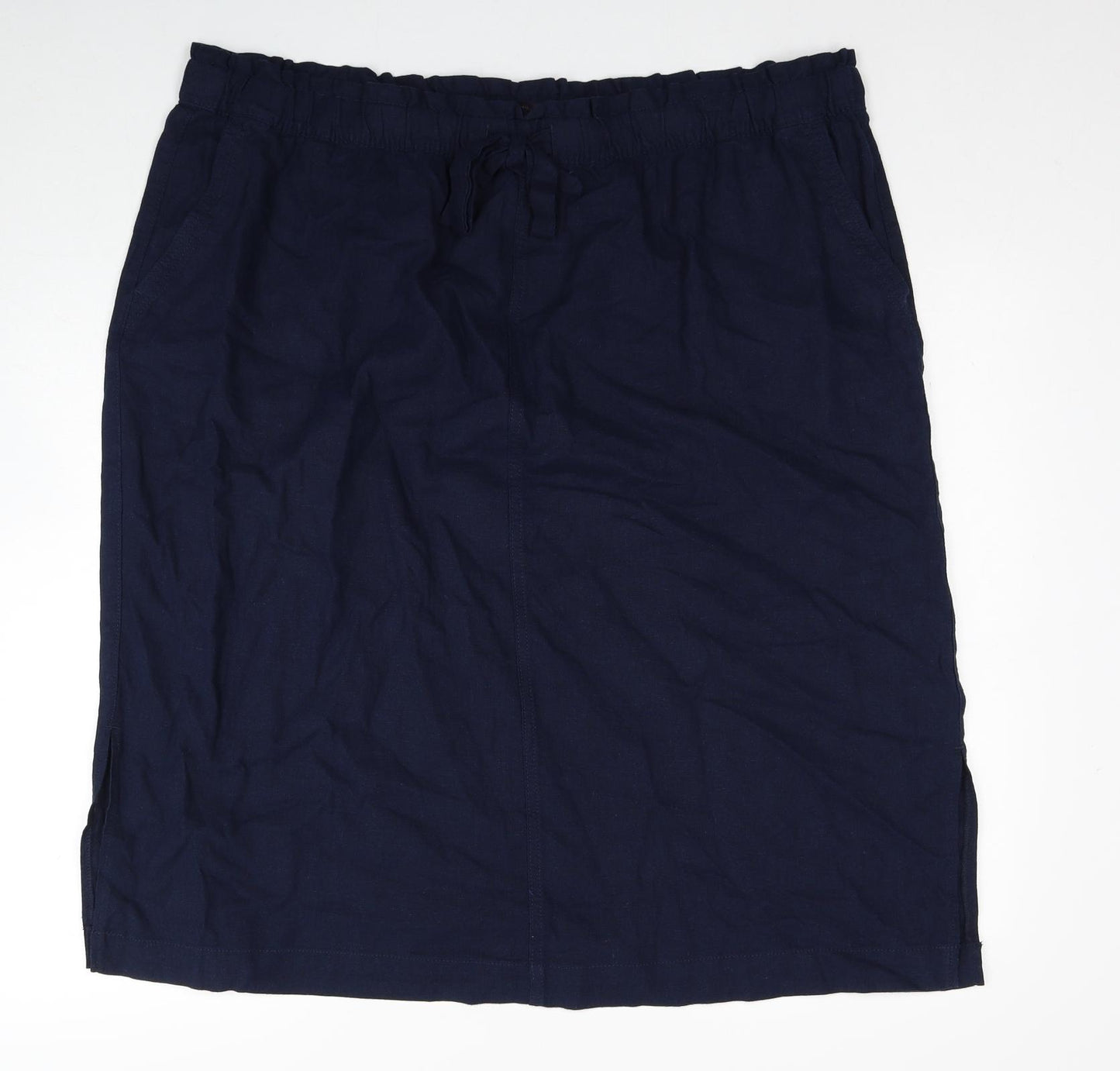Marks and Spencer Womens Blue Linen A-Line Skirt Size 24 Drawstring