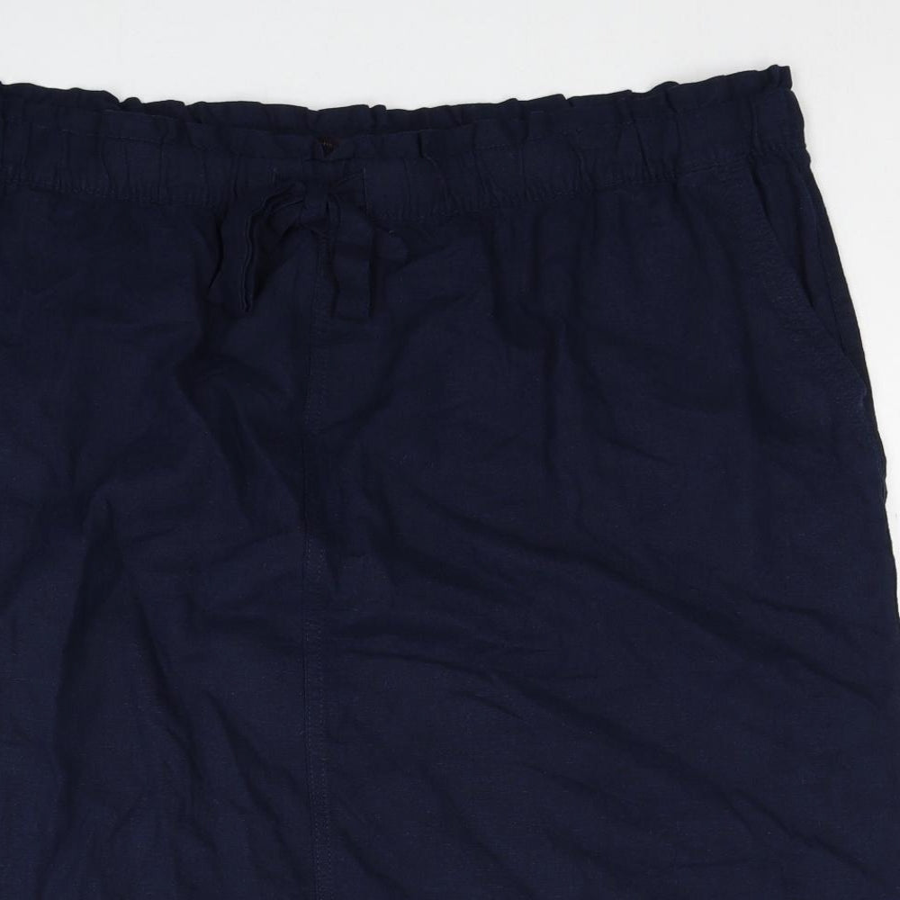 Marks and Spencer Womens Blue Linen A-Line Skirt Size 24 Drawstring
