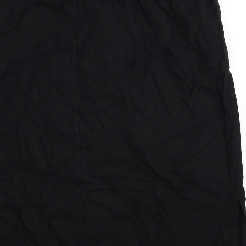 Marks and Spencer Womens Black Linen A-Line Skirt Size 22 Drawstring
