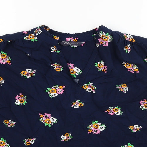 Marks and Spencer Womens Blue Geometric Viscose Basic Blouse Size 10 V-Neck