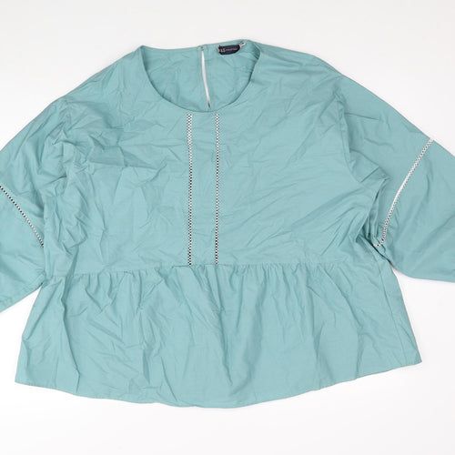 Marks and Spencer Womens Blue Cotton Basic Blouse Size 14 Round Neck
