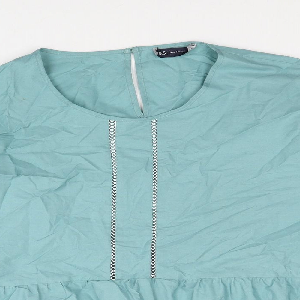Marks and Spencer Womens Blue Cotton Basic Blouse Size 14 Round Neck