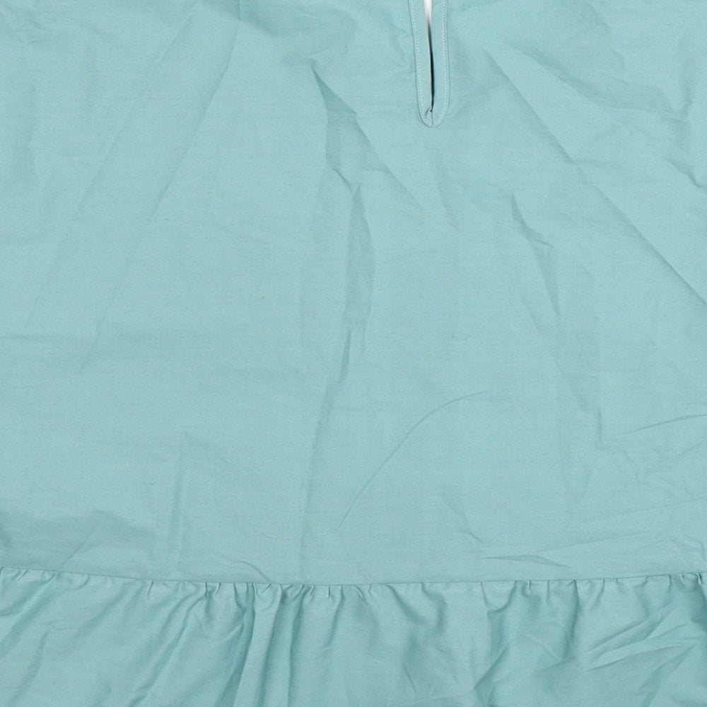 Marks and Spencer Womens Blue Cotton Basic Blouse Size 14 Round Neck