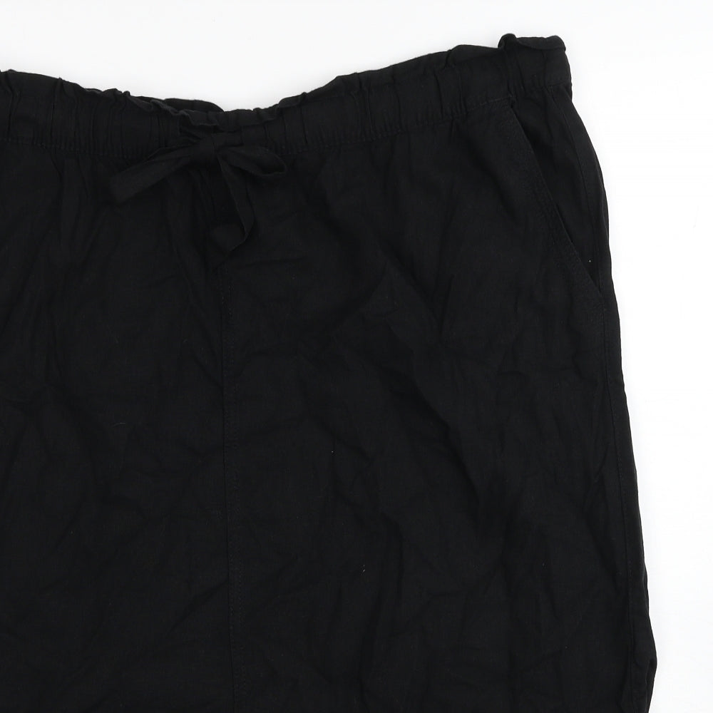 Marks and Spencer Womens Black Linen A-Line Skirt Size 24 Drawstring